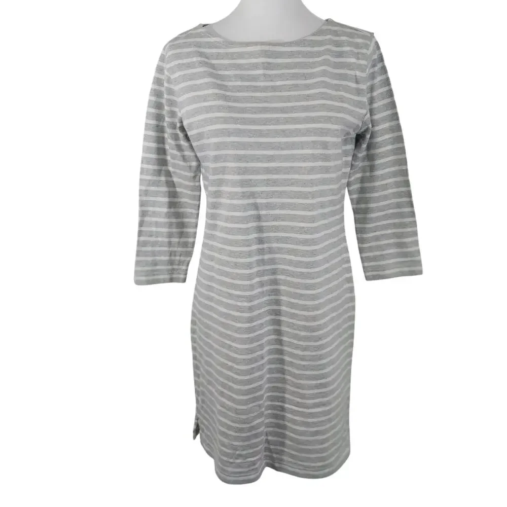 VINEYARD VINES! ASH GRAY & WHITE STRIPED 100% COTTON KNIT LONG SLEEVE DRESS! S - Picture 3 of 12